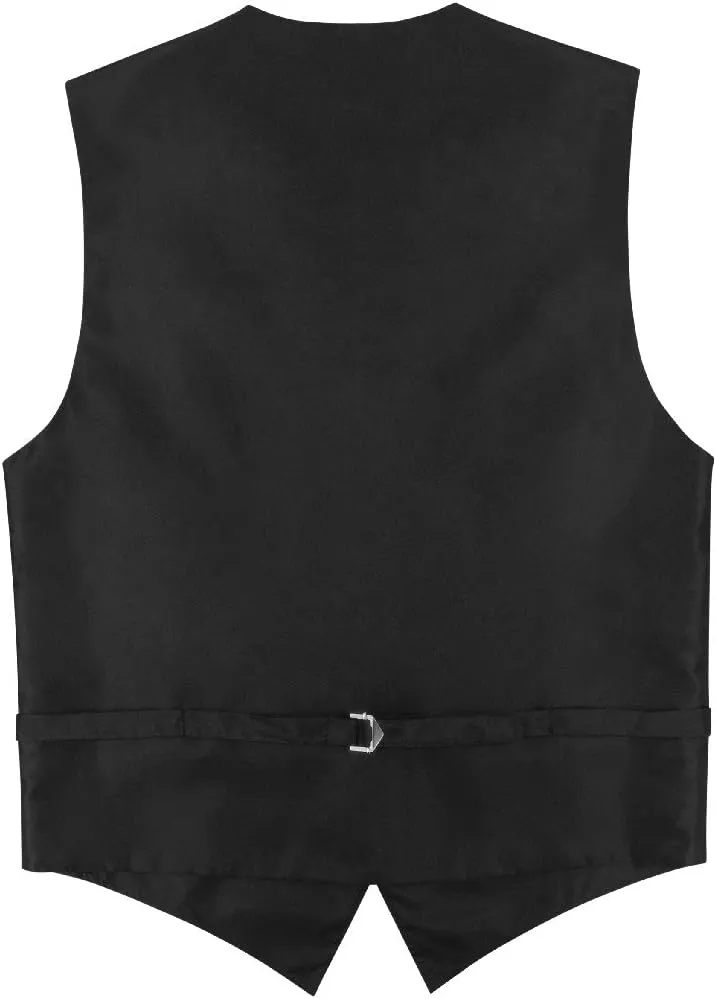 Mens SLIM FIT Dress Vest BowTie Solid BLACK Color Bow Tie Handkerchief Set