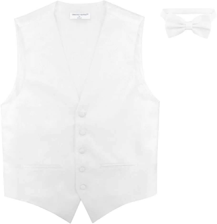 Mens SLIM FIT Dress Vest BowTie Solid BLACK Color Bow Tie Handkerchief Set