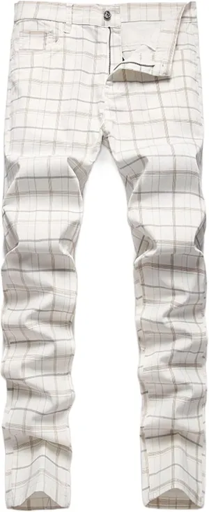 Mens Stretch Slim Fit Plaid Dress Pants,Mens Casual Black Flat-Front Skinny Comfy Business Chino Pants with Pocket