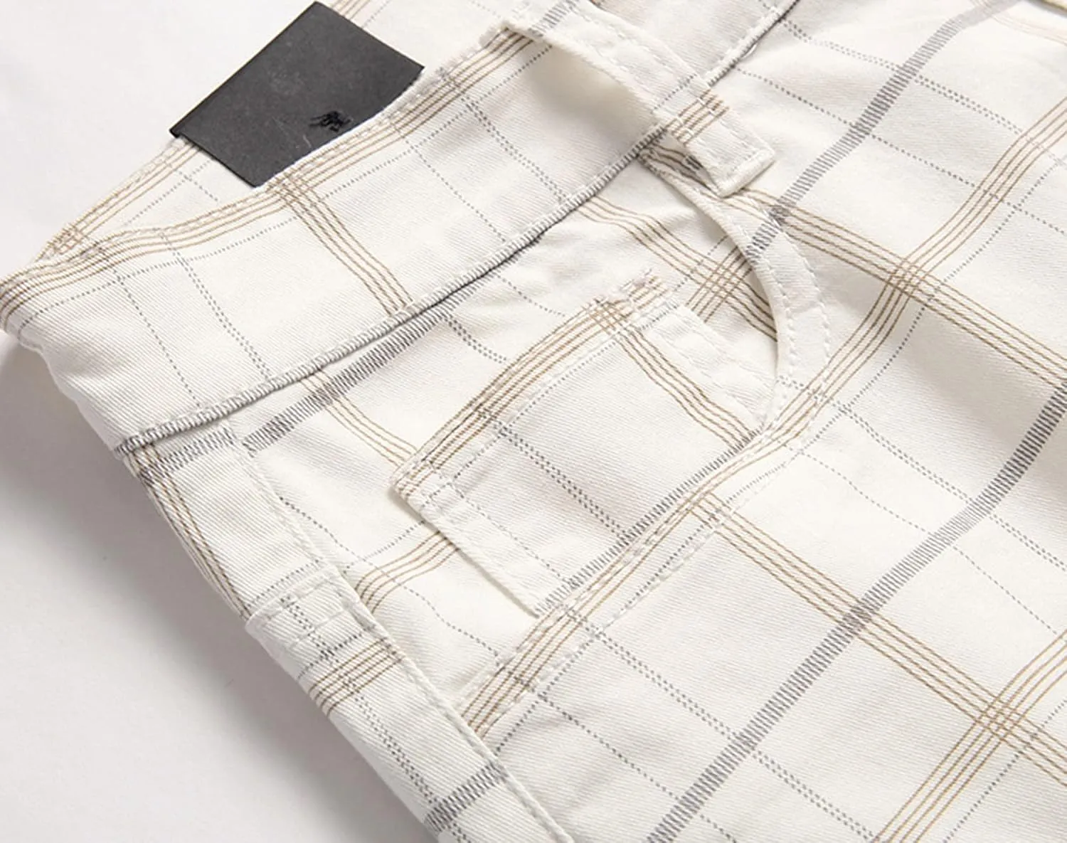 Mens Stretch Slim Fit Plaid Dress Pants,Mens Casual Black Flat-Front Skinny Comfy Business Chino Pants with Pocket
