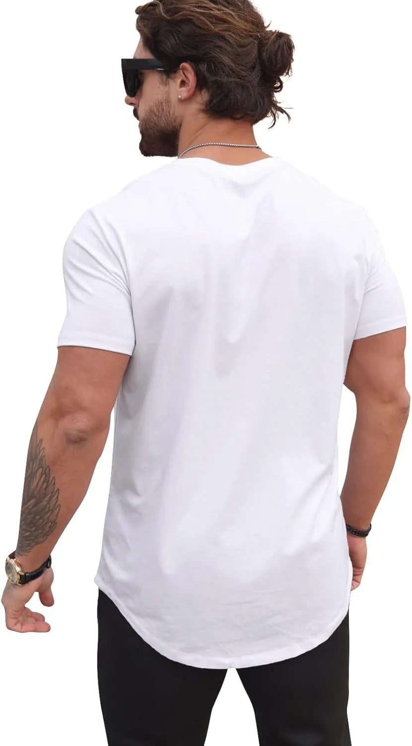 Mens T Shirts Casual Hipster Hip Hop Longline Crewneck Tee Shirts