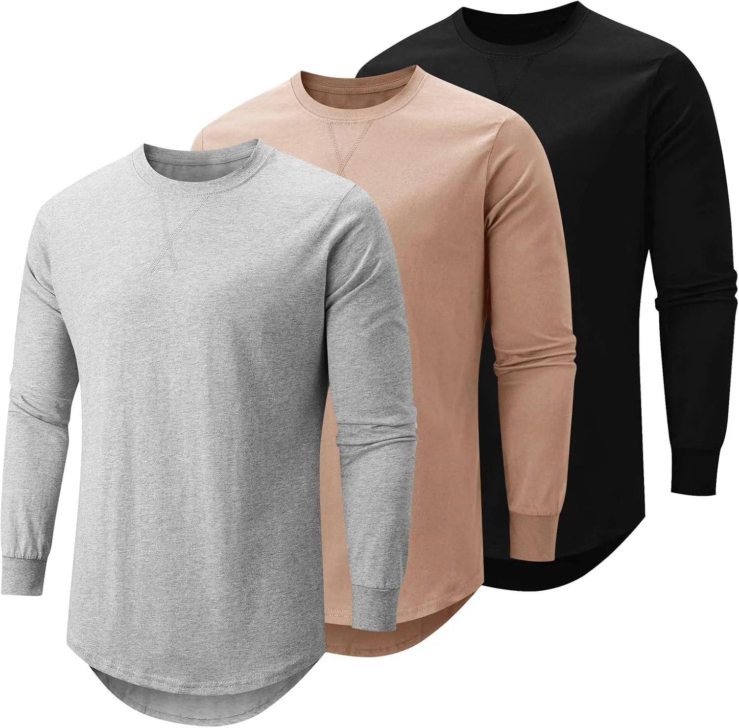 Mens T Shirts Casual Hipster Hip Hop Longline Crewneck Tee Shirts