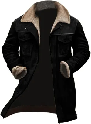 Men's Thicken Suede Jacket Handsome Retro Suede Jackets Casual Warm Multi Pocket Zip Long Sleeve Padded Coat Tops