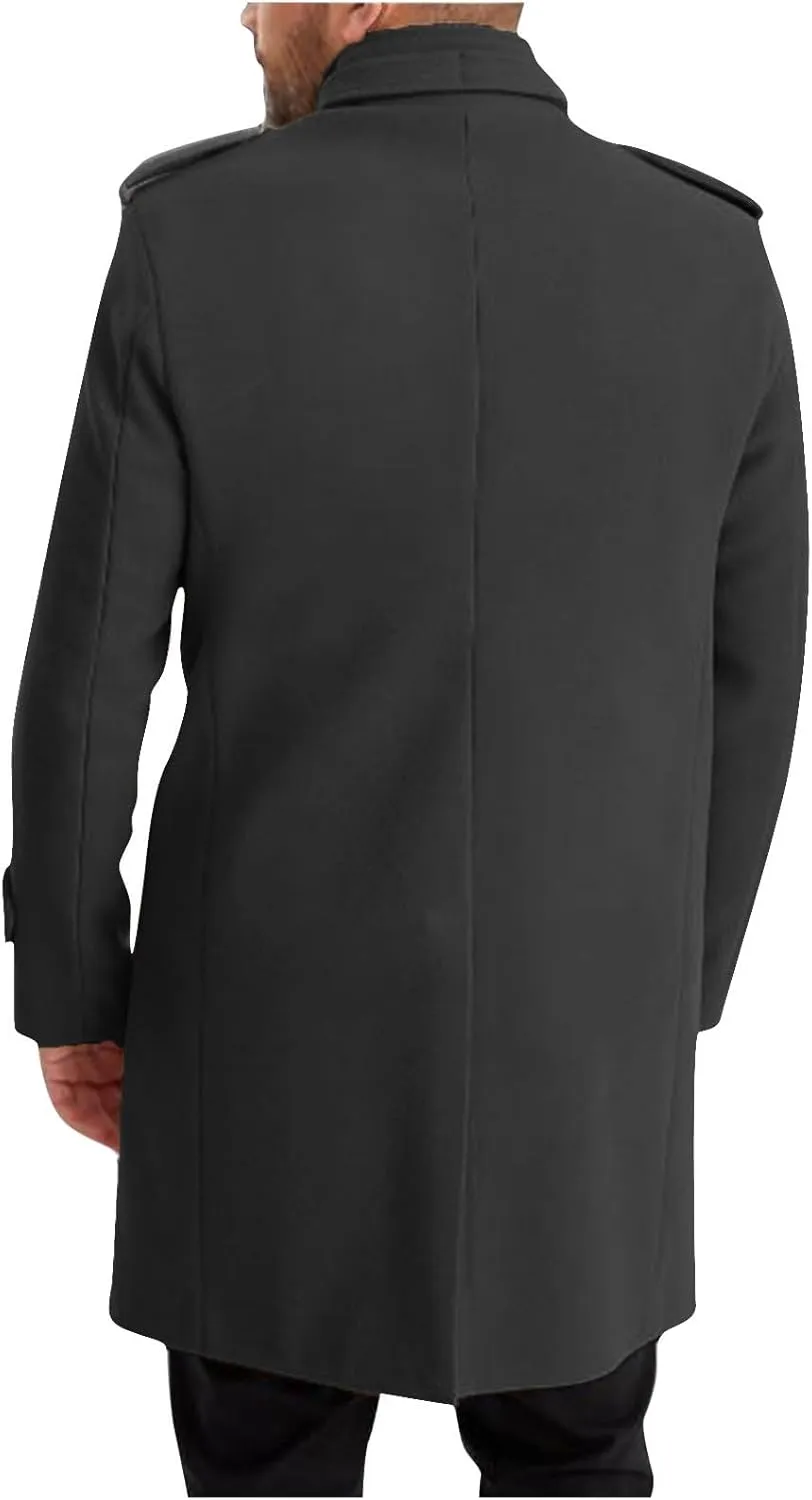 Men's Trench Coat Winter Wool Blend Long Jacket Overcoat Vintage Single Breasted Peacoat Casual Winter Windbreaker