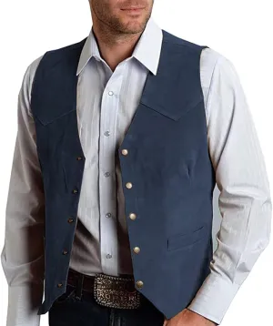 Mens V Neck Suit Vest Retro 5 Button Suede Leather Regular Fit Casual Waistcoat for Prom,Husband Gift,Daily Wear