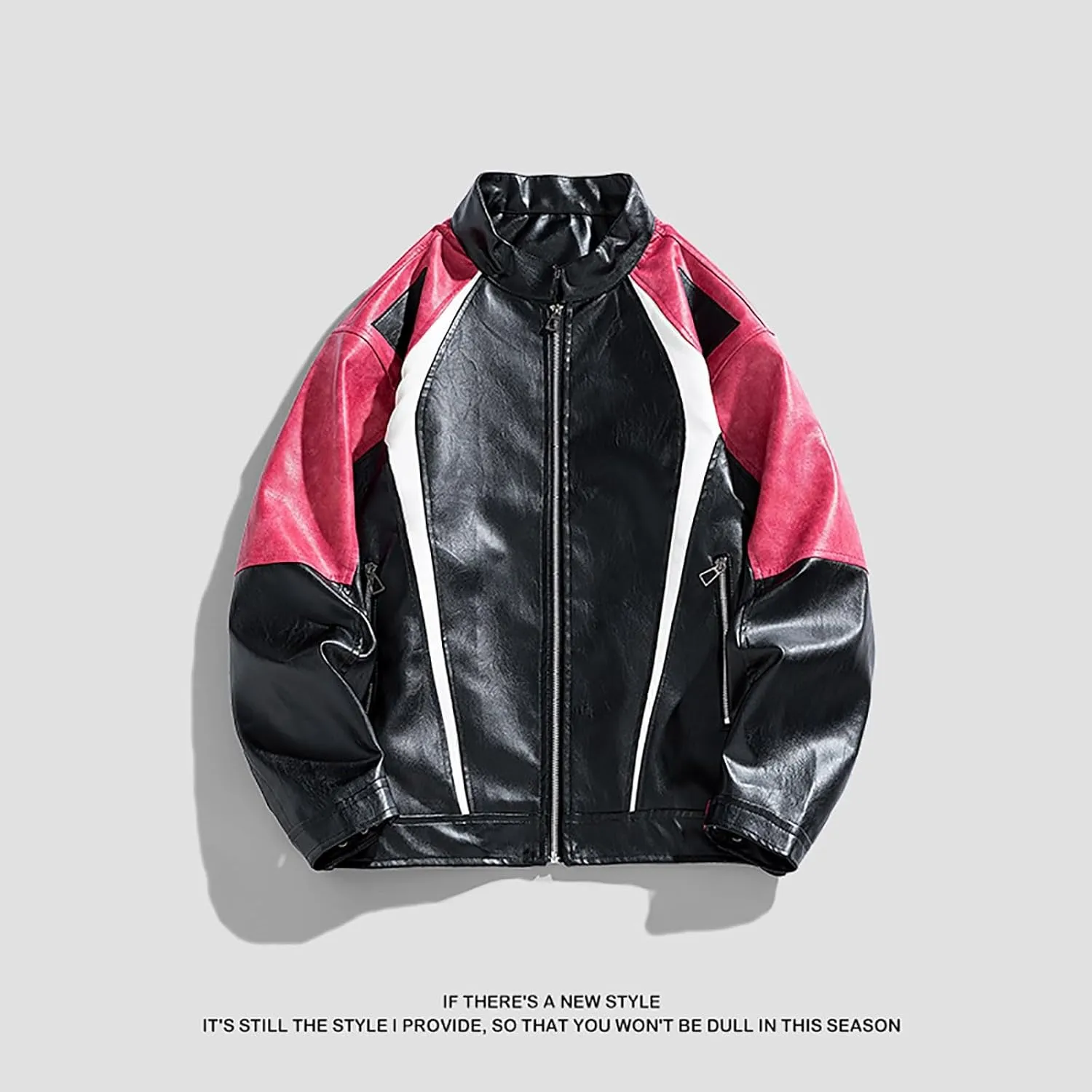 Men's Varsity Jacket Motorcycle Leather Jacket Fashion Color Block Baseball Leather Jacket Streetwear Bomber Coats