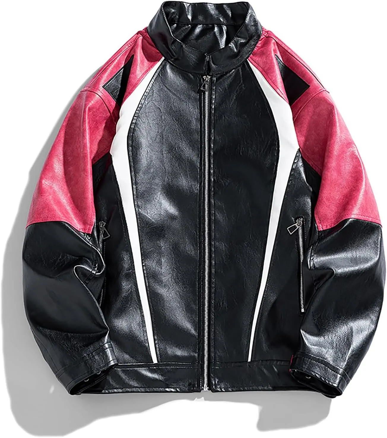 Men's Varsity Jacket Motorcycle Leather Jacket Fashion Color Block Baseball Leather Jacket Streetwear Bomber Coats