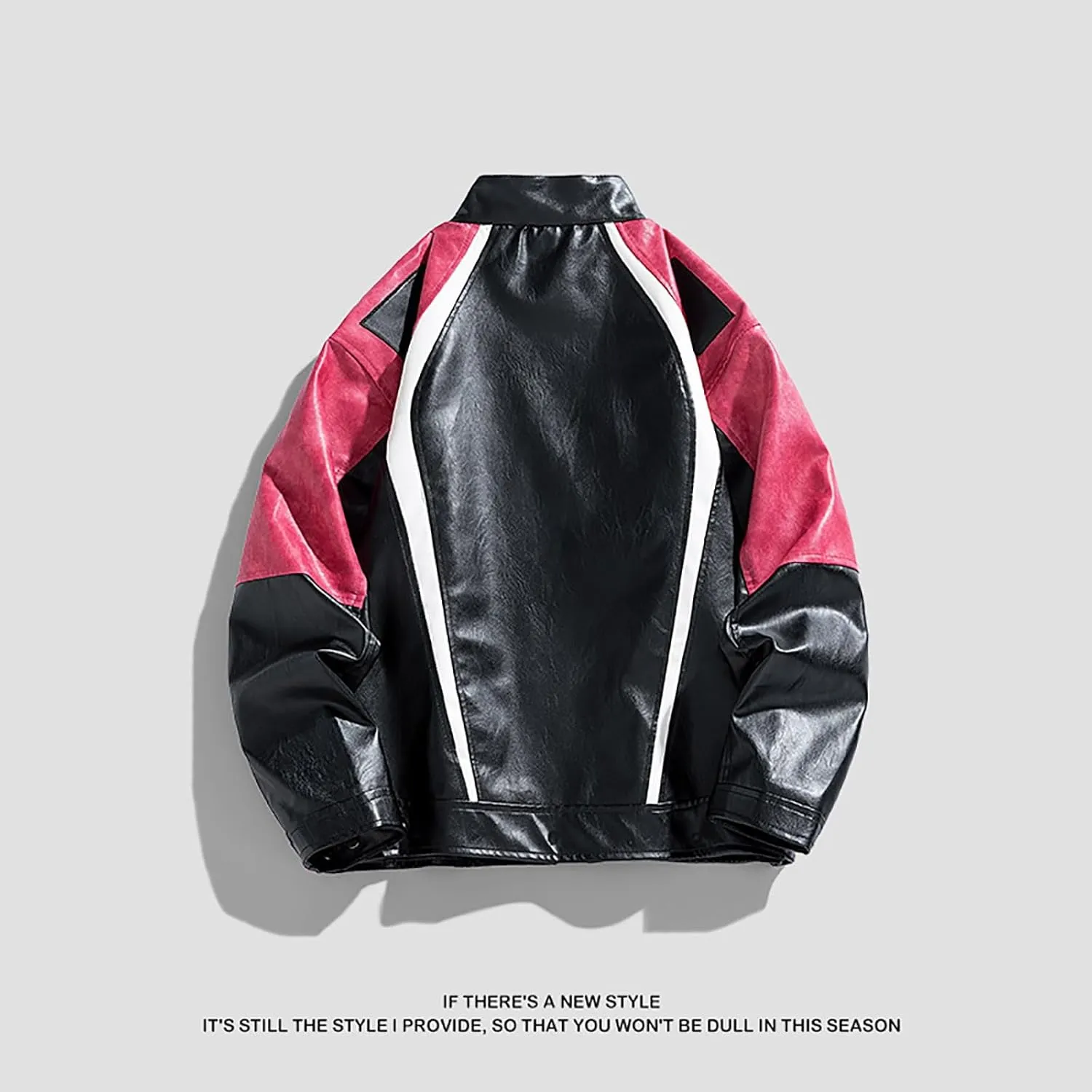 Men's Varsity Jacket Motorcycle Leather Jacket Fashion Color Block Baseball Leather Jacket Streetwear Bomber Coats