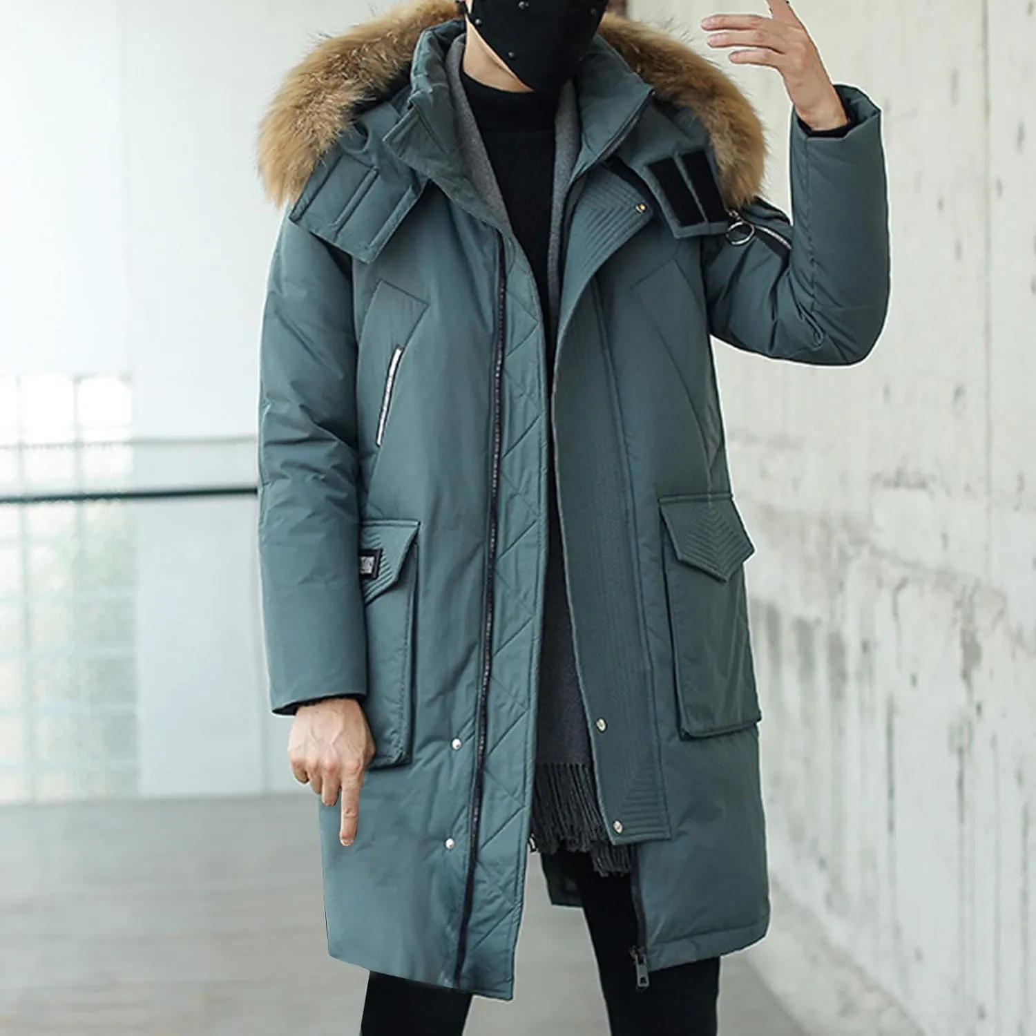 Men's Winter Coat Warm Parka Ski Jacket with Faux Fur Hood Long Puffer Jacket Thicken Outerwear Windproof Down Coat