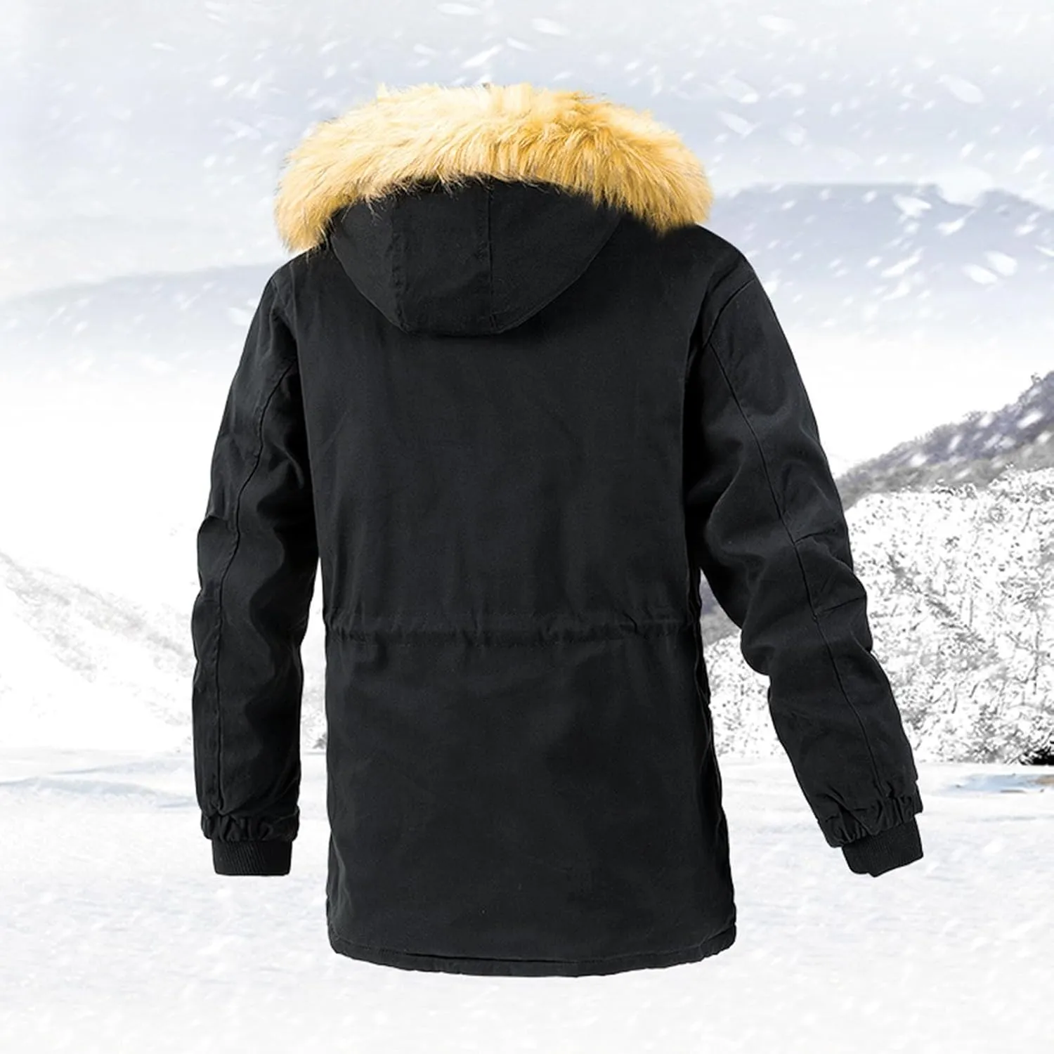 Men's Winter Puffer Hooded Coats Thicken Warmth Fleece Lined Tactical Work Cotton Jackets Zip Vintage Padded Coat