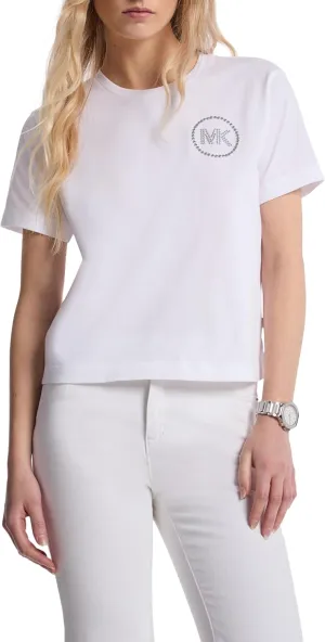 Michael Kors Women's Studded Mk Charm Cropped T-Shirt