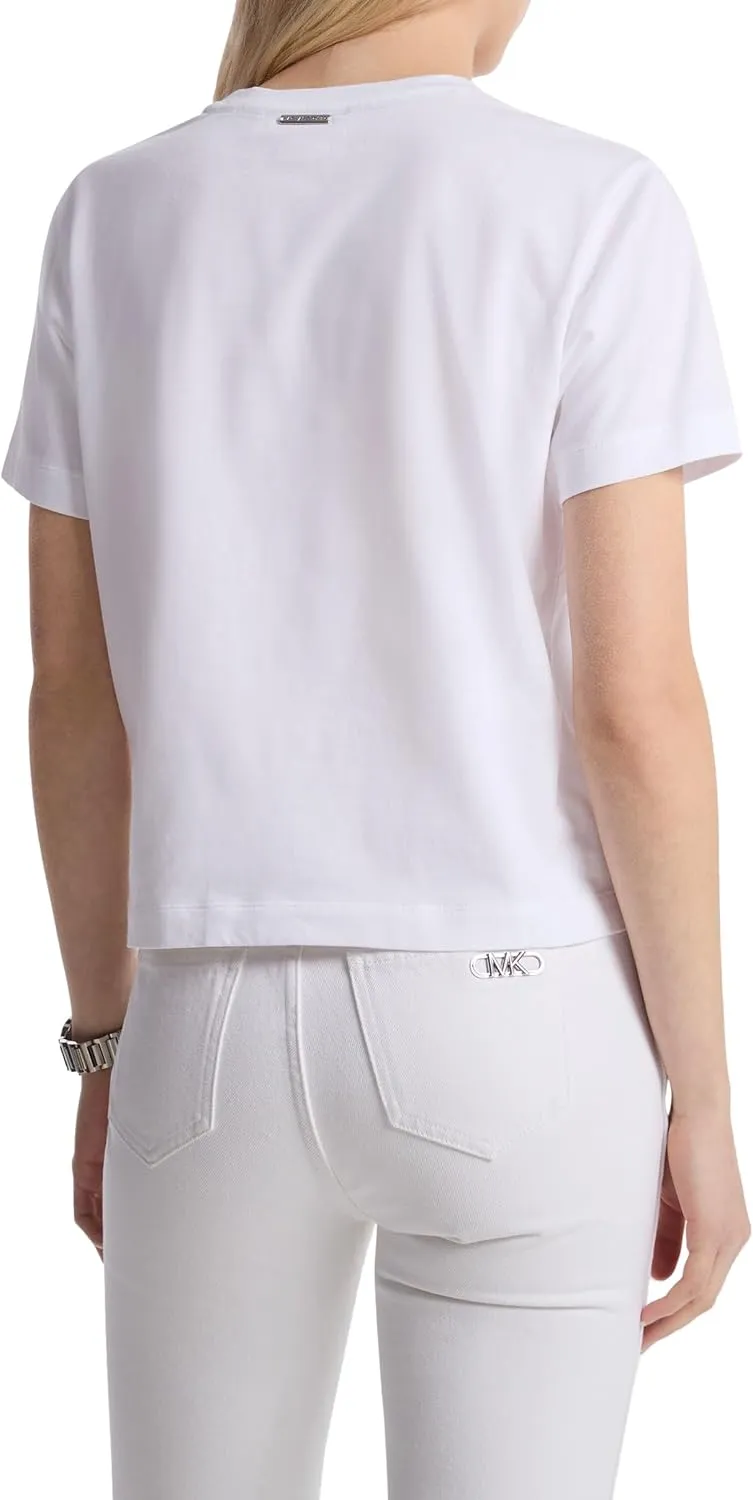 Michael Kors Women's Studded Mk Charm Cropped T-Shirt
