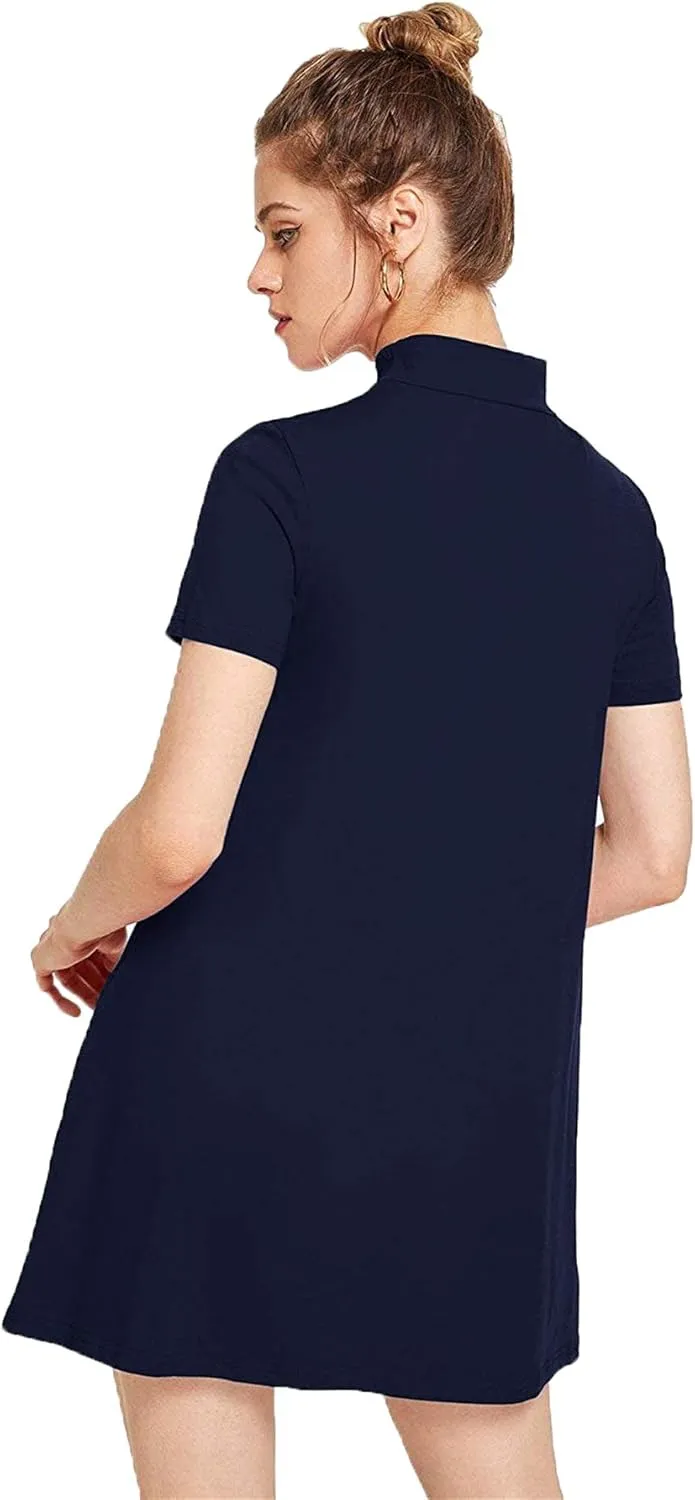 Milumia Women's Mock Neck T Shirt Dress Casual Short Sleeve Loose A Line Swing Mini Dress