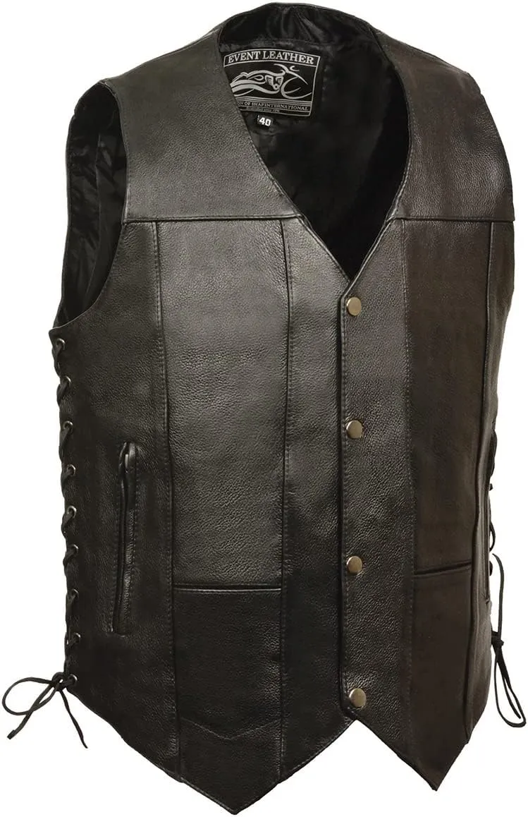 Milwaukee Leather Men's Standard El5391 Black Leather Vest W/ 10 Pockets, Medium
