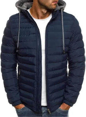 Mmoneyake Men's Hooded Puffer Jacket Quilted Cotton Padded Insulated Down Coat Autumn and Winter Solid Zipper Hoodies Outwear