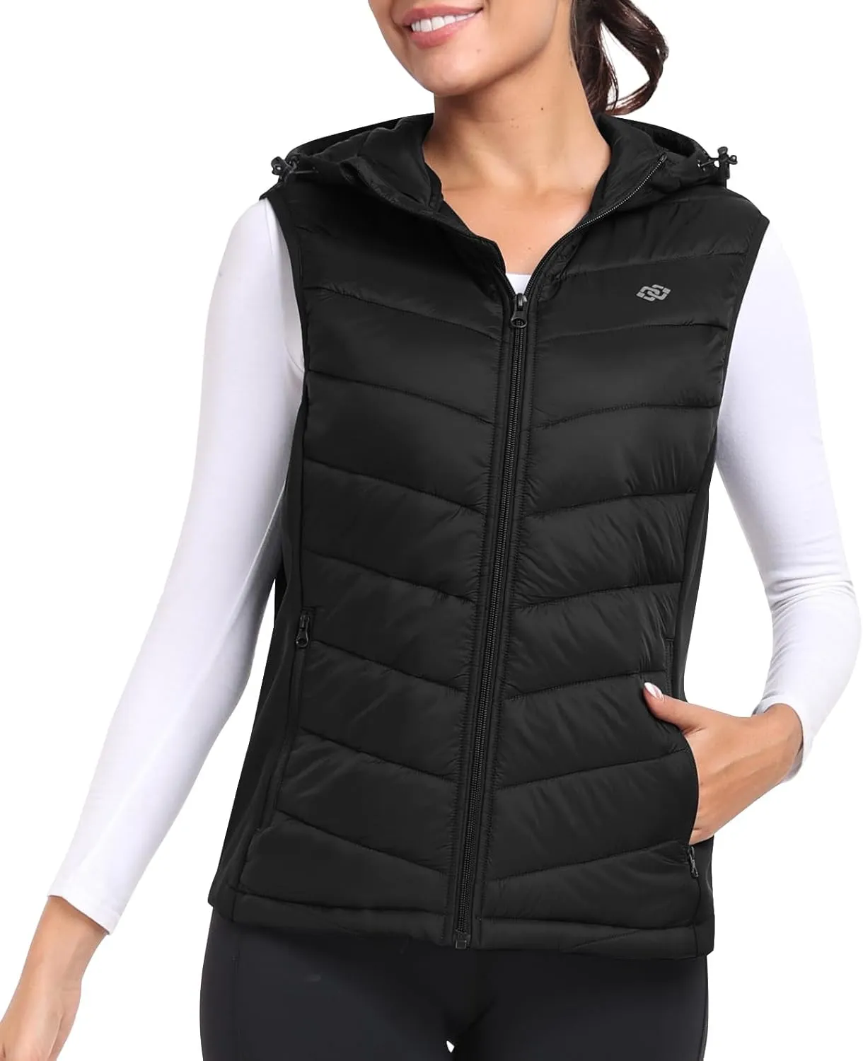 MoFiz Womens Puffer Softshell Vest Hooded Lightweight Insulated Hybrid Down Jacket Full Zip Running Vest