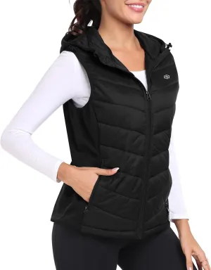 MoFiz Womens Puffer Softshell Vest Hooded Lightweight Insulated Hybrid Down Jacket Full Zip Running Vest