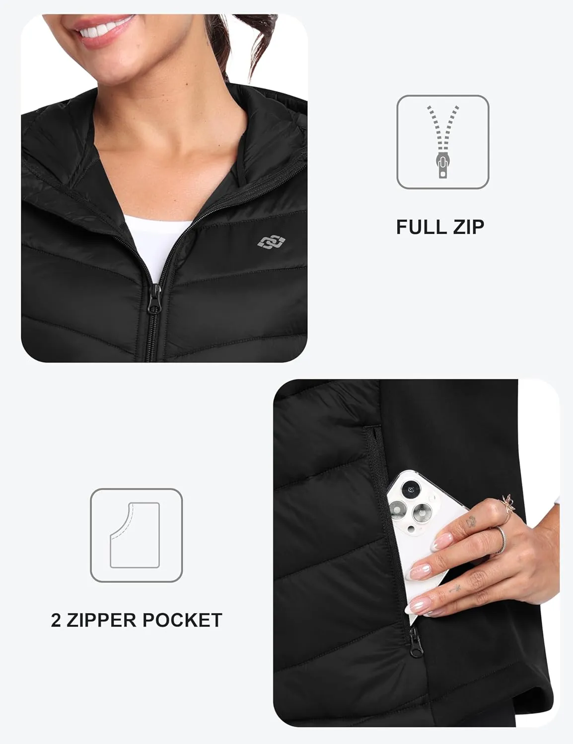 MoFiz Womens Puffer Softshell Vest Hooded Lightweight Insulated Hybrid Down Jacket Full Zip Running Vest