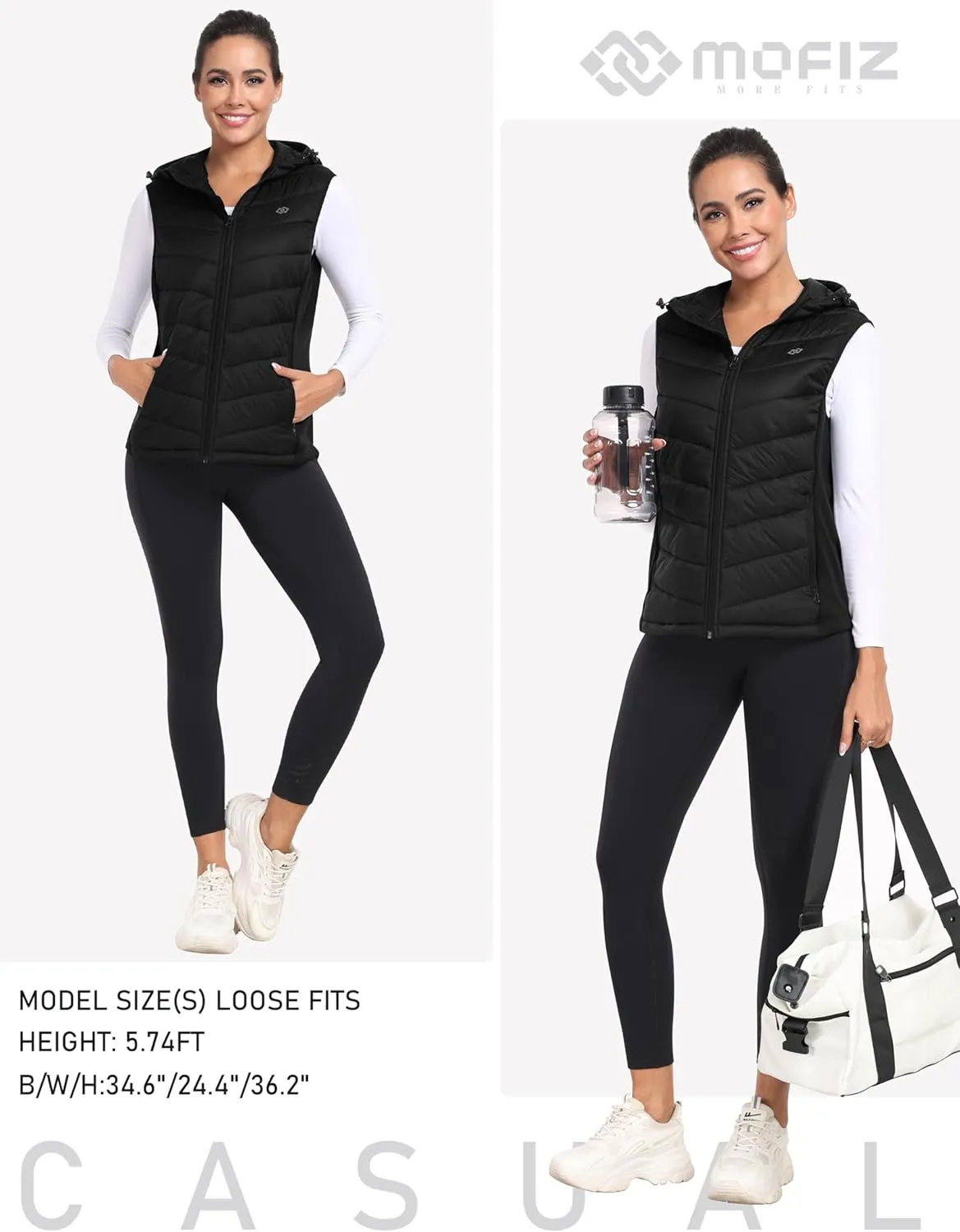 MoFiz Womens Puffer Softshell Vest Hooded Lightweight Insulated Hybrid Down Jacket Full Zip Running Vest
