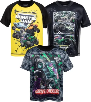 Monster Jam 3 Pack T-Shirts Toddler to Big Kid Grave Digger El Toro Loco Megalodon