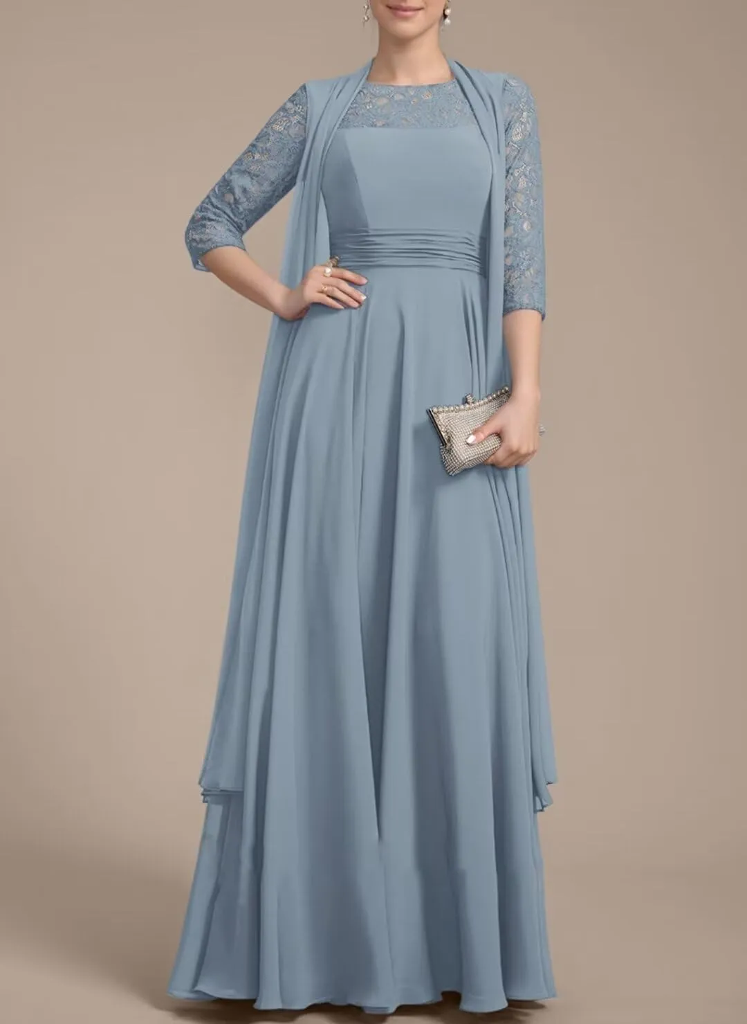 Mother of The Bride Dresses Long Evening Formal Gowns Chiffon 2 Pieces Wedding Party Dress with Jacket