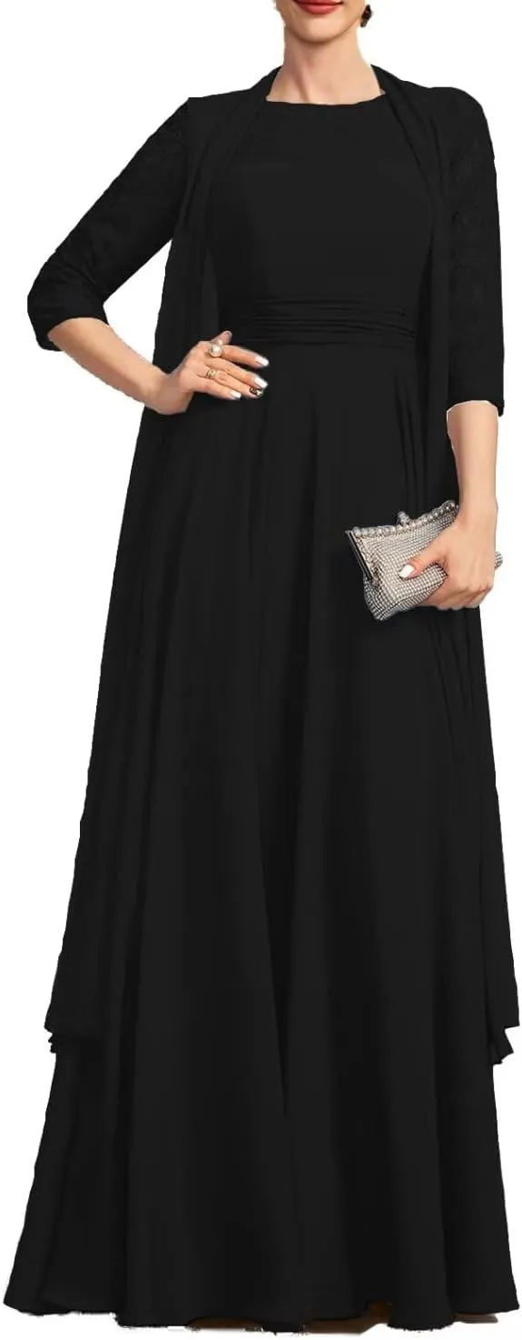 Mother of The Bride Dresses Long Evening Formal Gowns Chiffon 2 Pieces Wedding Party Dress with Jacket