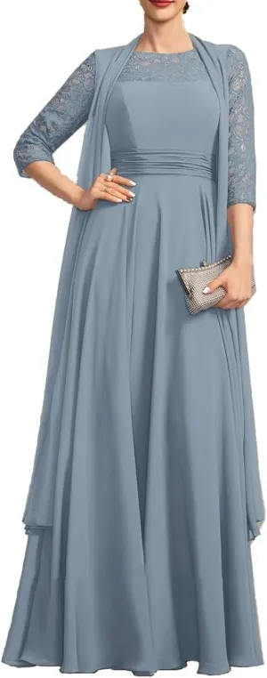 Mother of The Bride Dresses Long Evening Formal Gowns Chiffon 2 Pieces Wedding Party Dress with Jacket