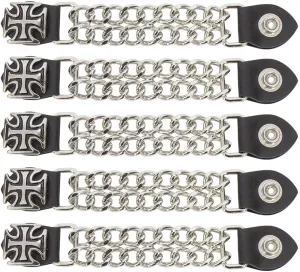Motorcycle Leather Vest Extender with Chrome Chain for Men Biker Set of 5, Chopper Cross