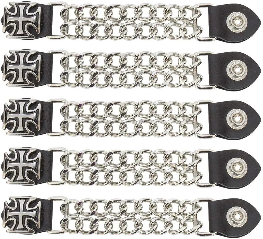 Motorcycle Leather Vest Extender with Chrome Chain for Men Biker Set of 5, Chopper Cross