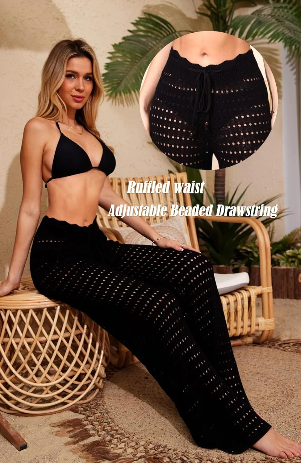 Navneet Women Swimsuit Cover Up Pants Crochet Knit Beach Swim Coverup Pants Bathing Suit