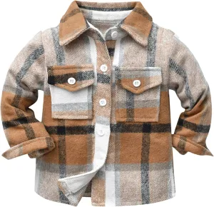 Neutral Kids Autumn Winter Coat Toddler Girls Boys Cute Button Down Plaid Flannel Jacket Shacket Outerwear