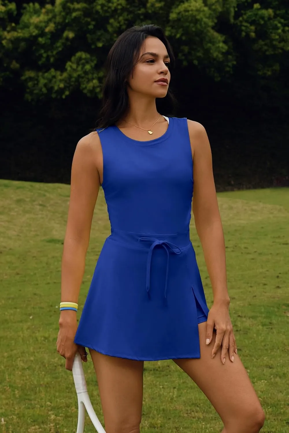 Nirovien Womens Tennis Dress with Built in Shorts and Bra Workout Athletic Rompers Open Back Skort Dress