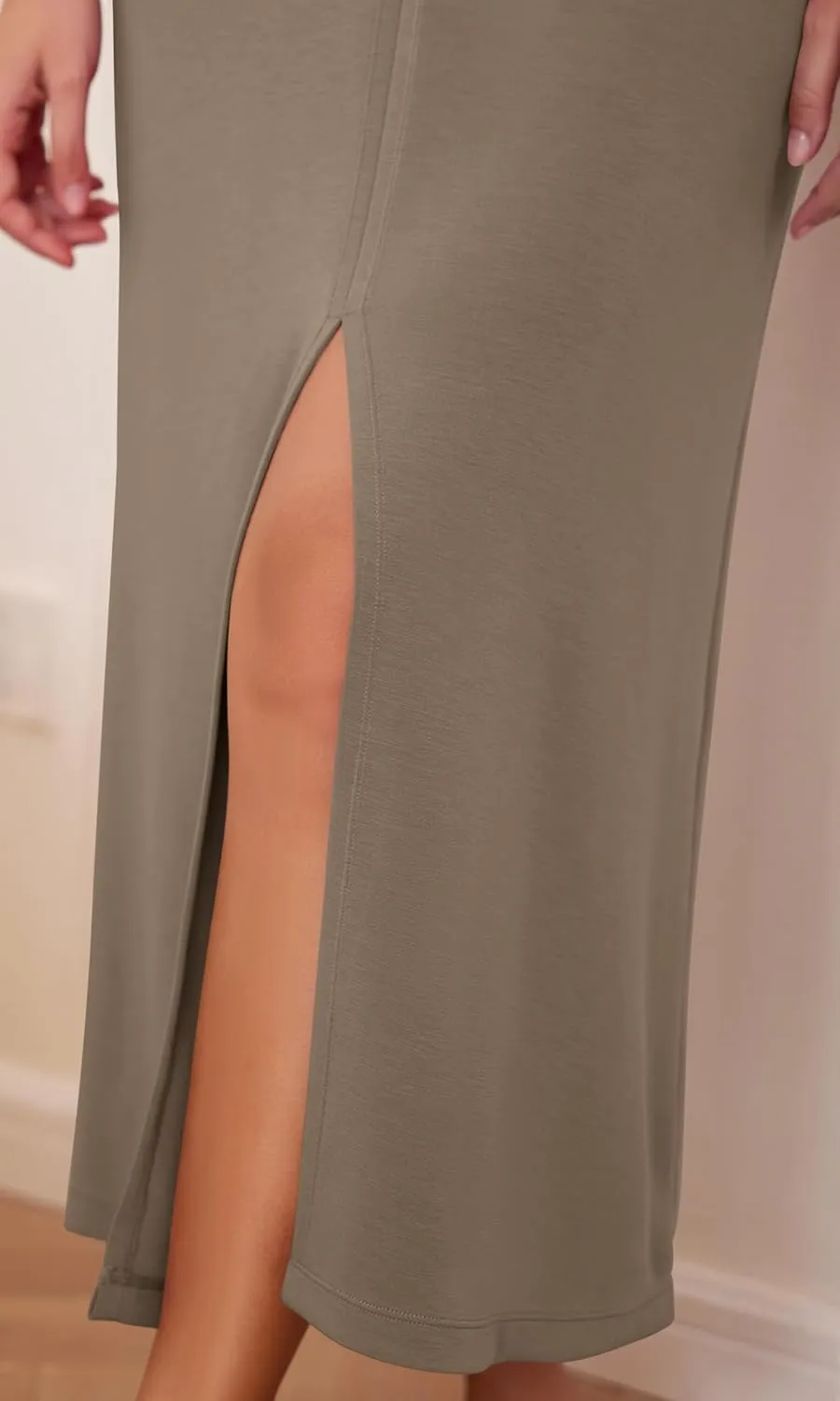 ODODOS Modal Soft Front Split Midi Dress for Women, V Neck Sleeveless Casual Summer Tank Dress