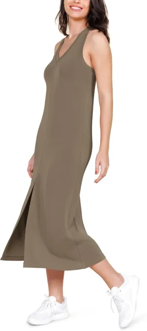 ODODOS Modal Soft Front Split Midi Dress for Women, V Neck Sleeveless Casual Summer Tank Dress
