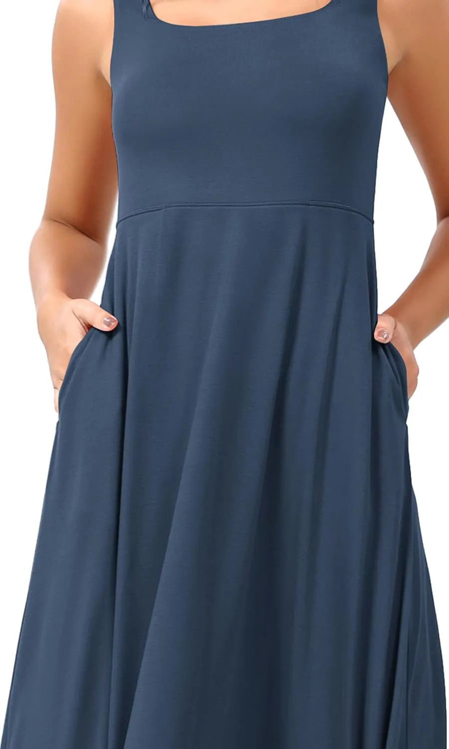 ODODOS Square Neck Midi Dress with Pockets for Women Summer Casual Sleeveless Sundress Flare Tank Dress