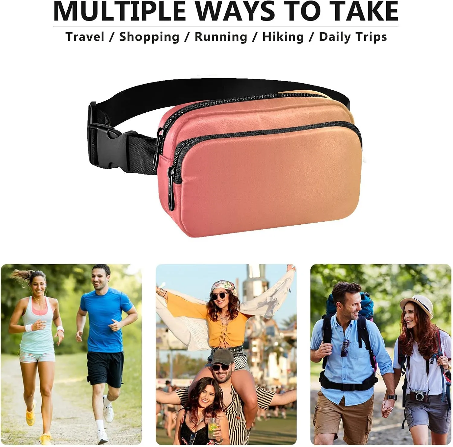 Orange Gradient Fanny Pack for Women Men Belt Bag Crossbody Waist Pouch Waterproof Everywhere Purse Fashion Sling Bag for Running Hiking Walking Travel