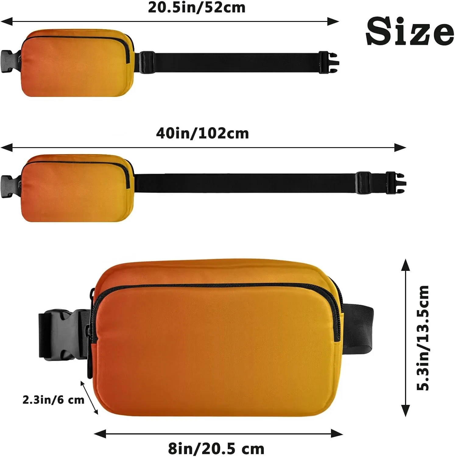 Orange Gradient Fanny Pack for Women Men Belt Bag Crossbody Waist Pouch Waterproof Everywhere Purse Fashion Sling Bag for Running Hiking Walking Travel