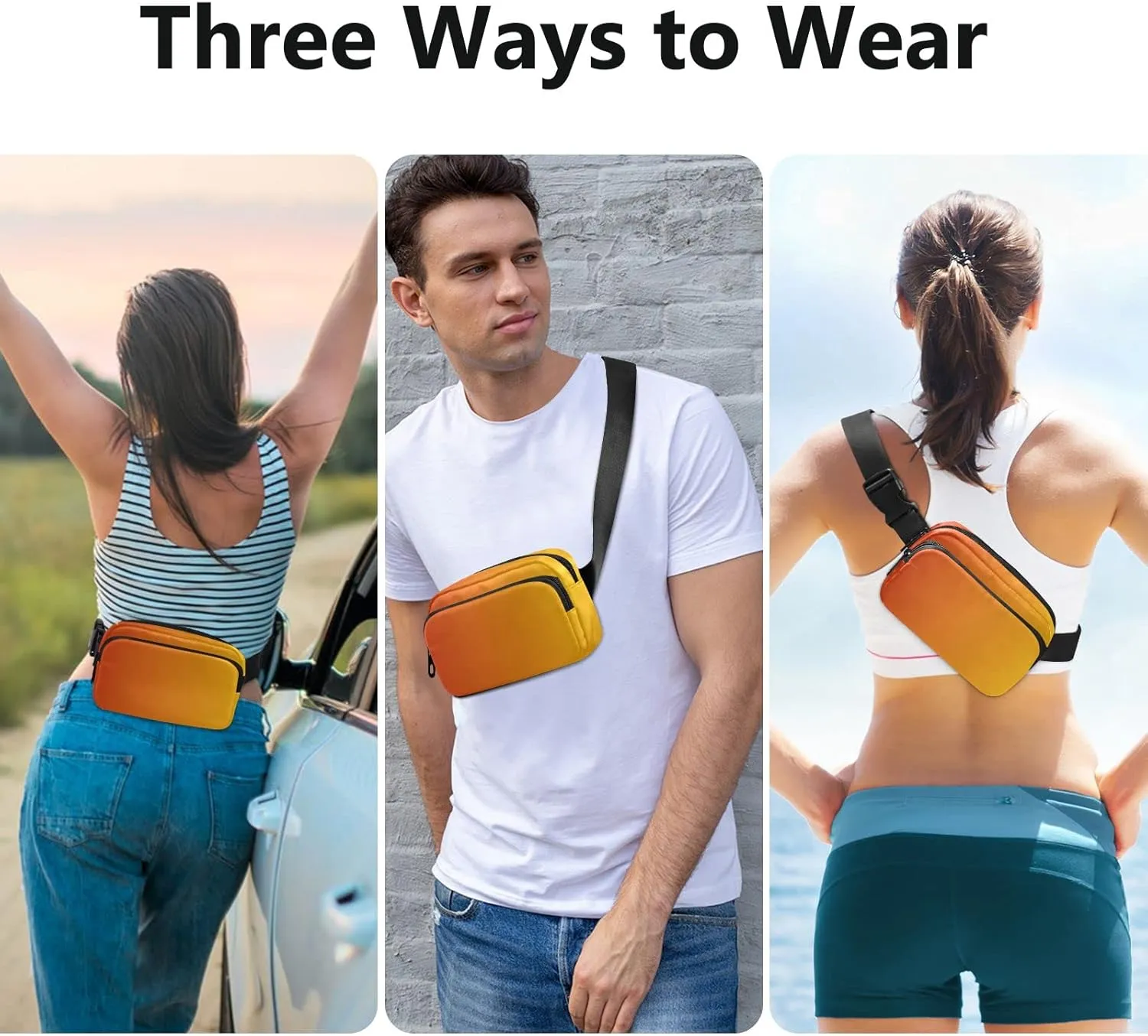 Orange Gradient Fanny Pack for Women Men Belt Bag Crossbody Waist Pouch Waterproof Everywhere Purse Fashion Sling Bag for Running Hiking Walking Travel