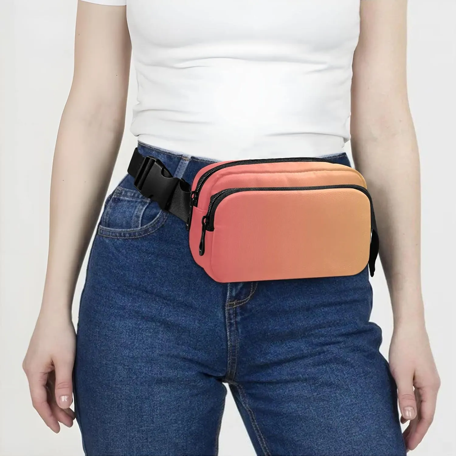 Orange Gradient Fanny Pack for Women Men Belt Bag Crossbody Waist Pouch Waterproof Everywhere Purse Fashion Sling Bag for Running Hiking Walking Travel