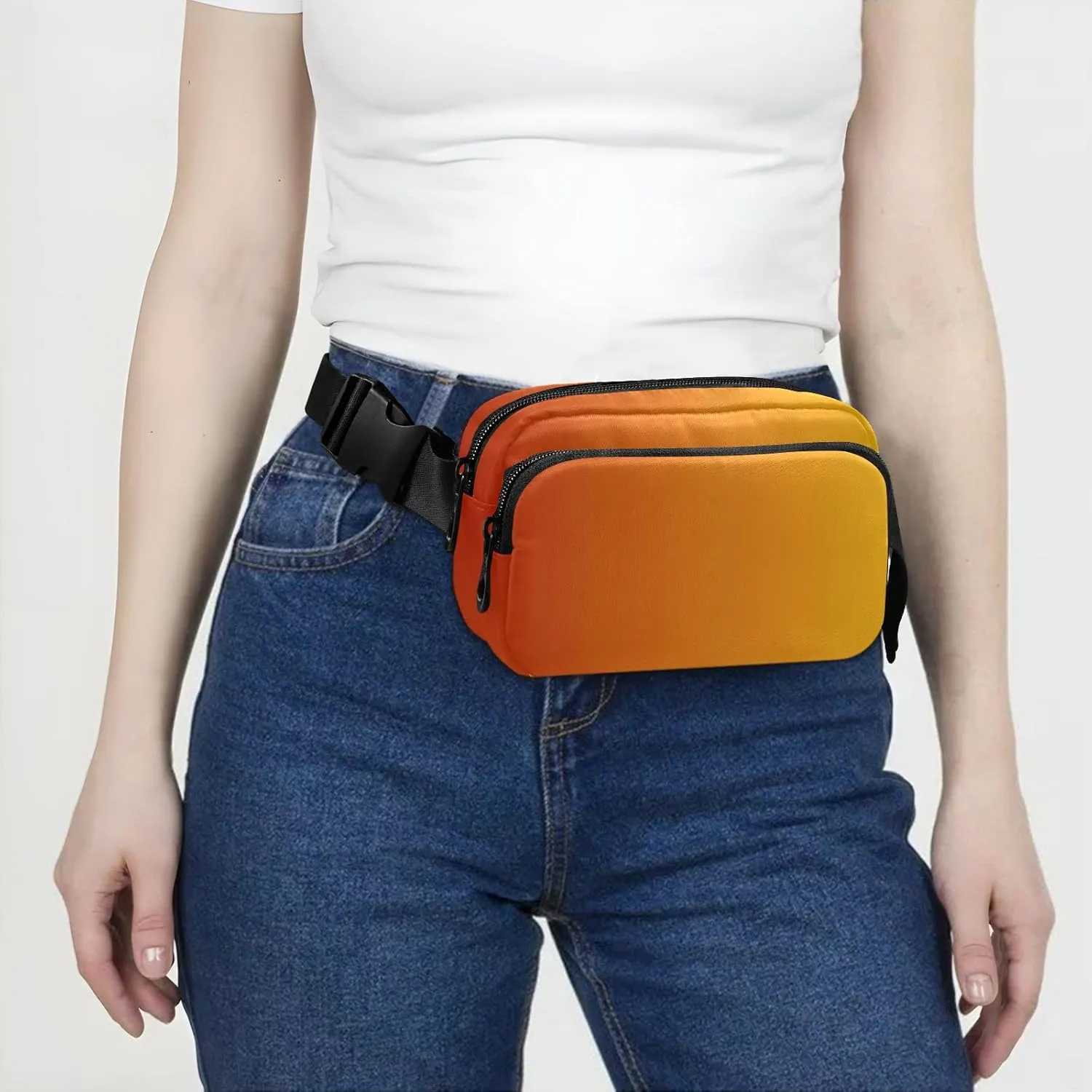 Orange Gradient Fanny Pack for Women Men Belt Bag Crossbody Waist Pouch Waterproof Everywhere Purse Fashion Sling Bag for Running Hiking Walking Travel