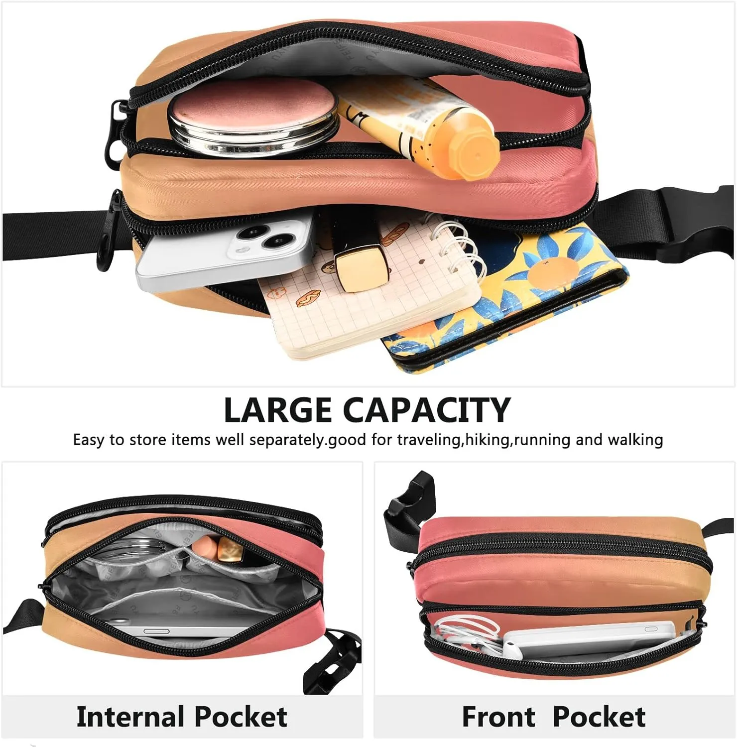 Orange Gradient Fanny Pack for Women Men Belt Bag Crossbody Waist Pouch Waterproof Everywhere Purse Fashion Sling Bag for Running Hiking Walking Travel