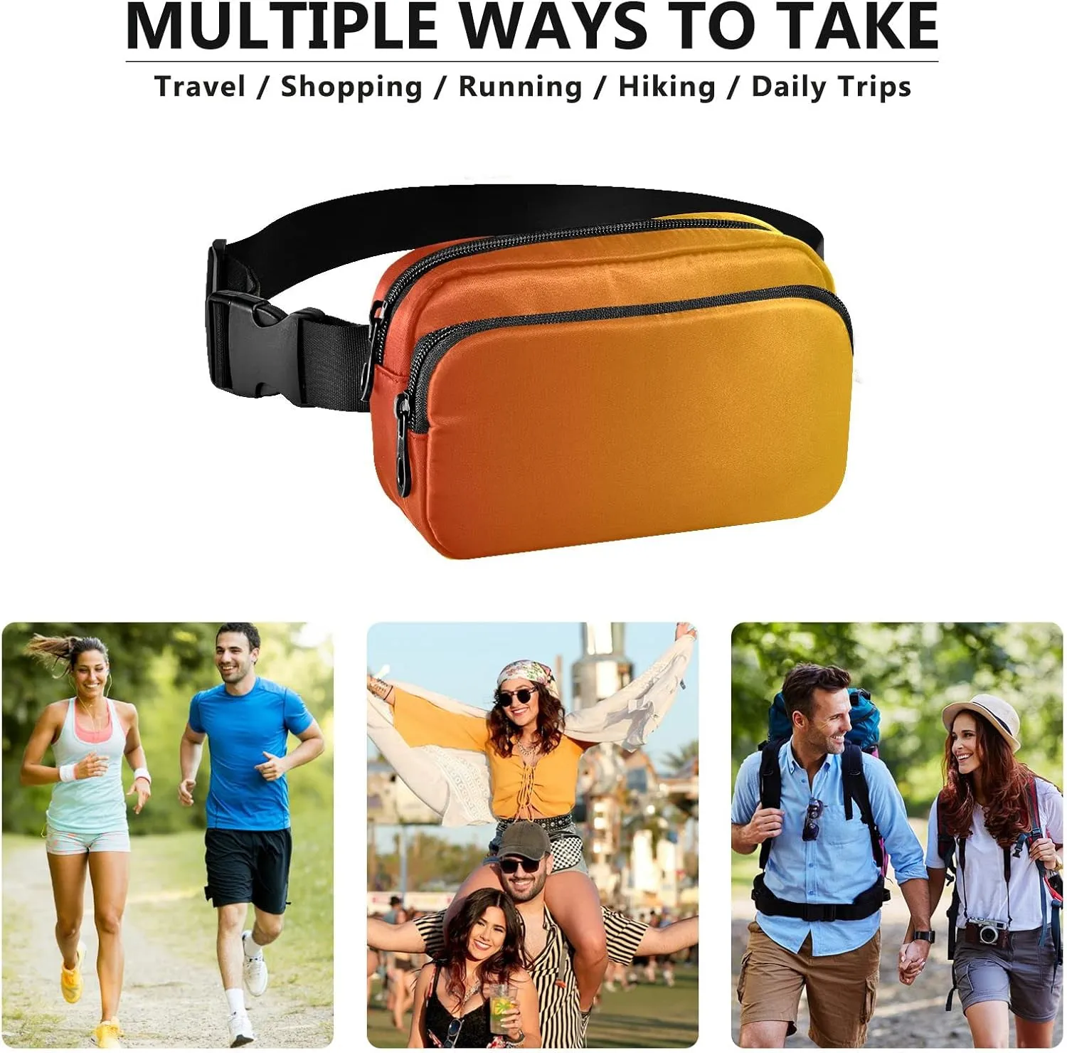 Orange Gradient Fanny Pack for Women Men Belt Bag Crossbody Waist Pouch Waterproof Everywhere Purse Fashion Sling Bag for Running Hiking Walking Travel