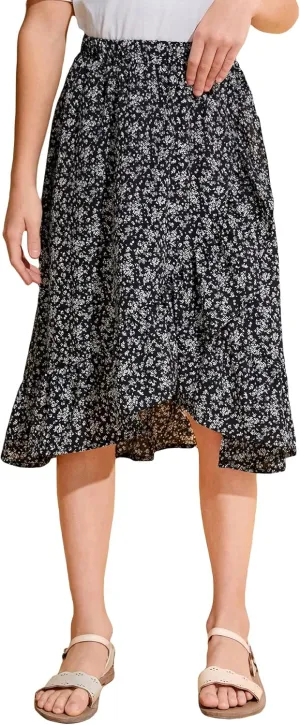 OYOANGLE Girl's Boho Chiffon Floral Print Ruffle Hem Asymmetrical Elastic High Waist Flowy Midi Skirt