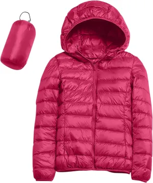 Packable Down Jacket Womens Lightweight Winter Duck Down Jackets Slim Fit Bubble Coat Zipper Warm Puffer Jacket with Hood