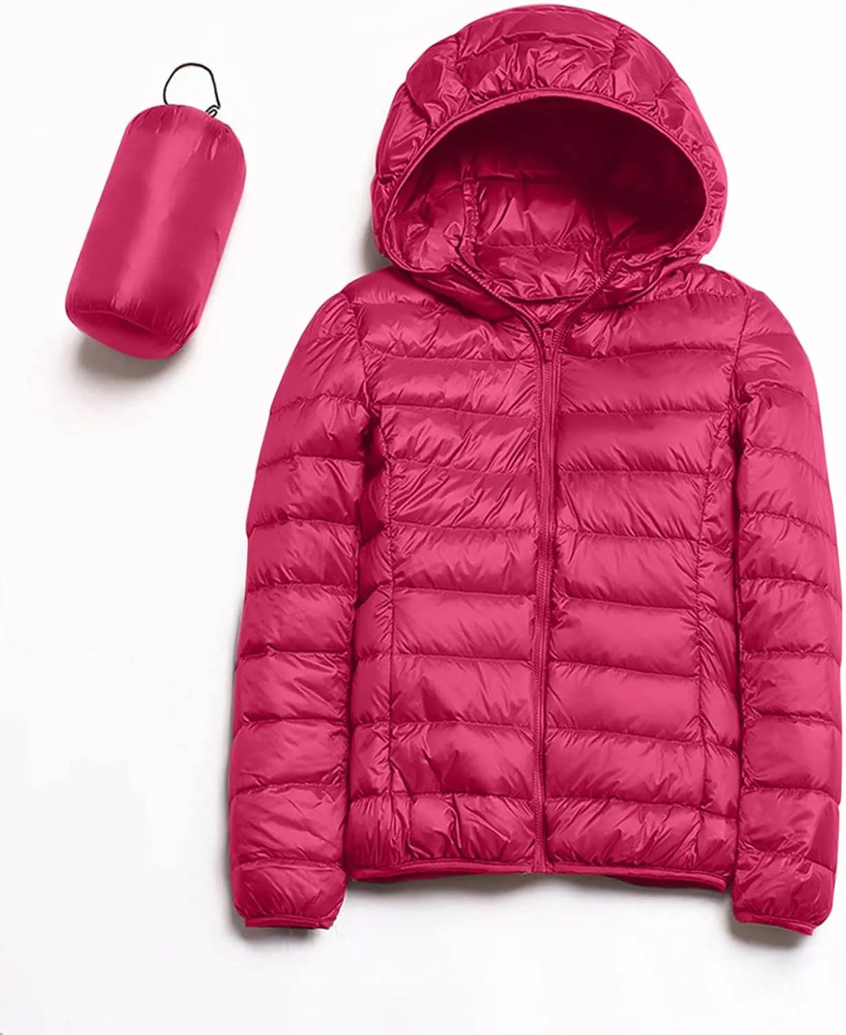 Packable Down Jacket Womens Lightweight Winter Duck Down Jackets Slim Fit Bubble Coat Zipper Warm Puffer Jacket with Hood