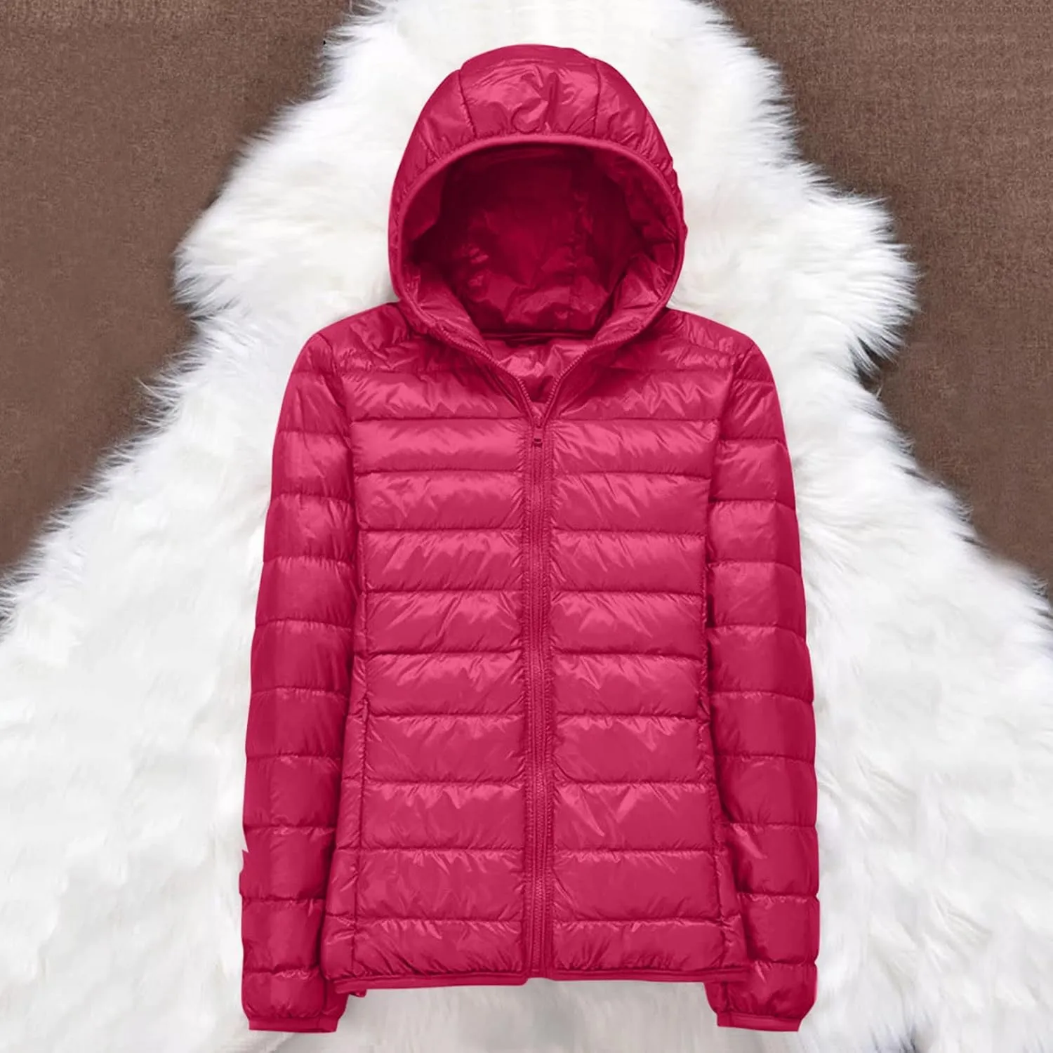 Packable Down Jacket Womens Lightweight Winter Duck Down Jackets Slim Fit Bubble Coat Zipper Warm Puffer Jacket with Hood