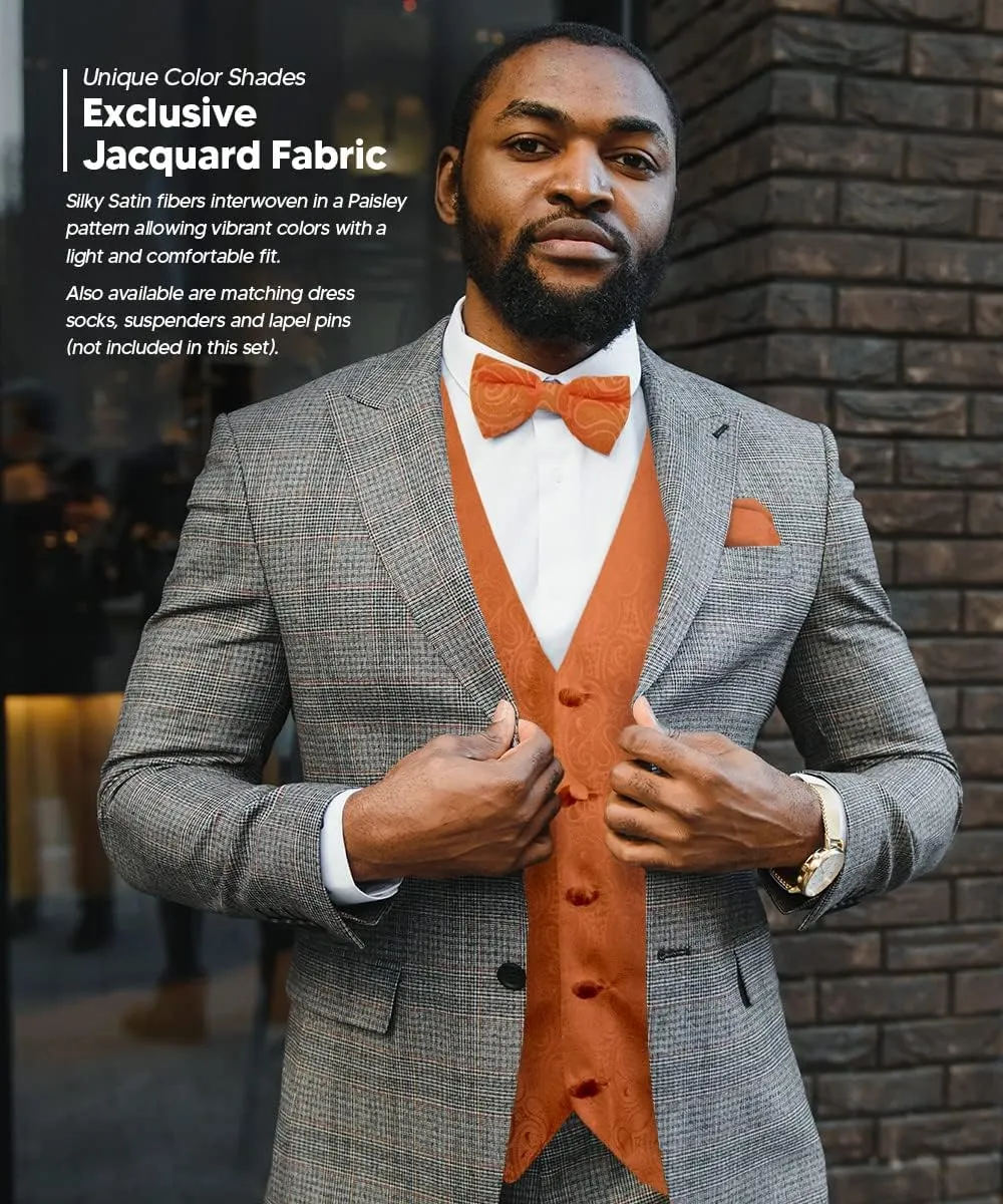 Paisley Vest for Men Set of 4 - Vest, Tie, Bow Tie & Pocket Square (Black Back)