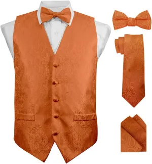 Paisley Vest for Men Set of 4 - Vest, Tie, Bow Tie & Pocket Square (Black Back)