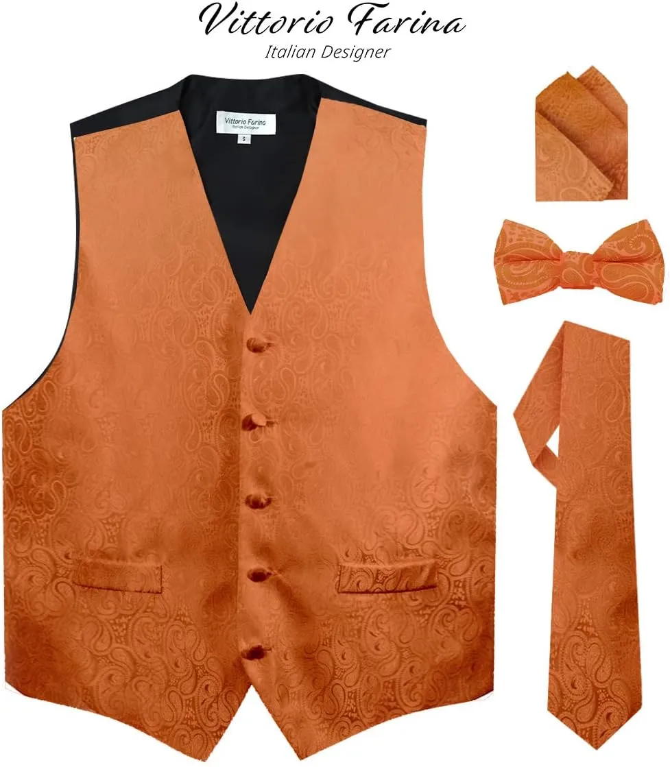Paisley Vest for Men Set of 4 - Vest, Tie, Bow Tie & Pocket Square (Black Back)