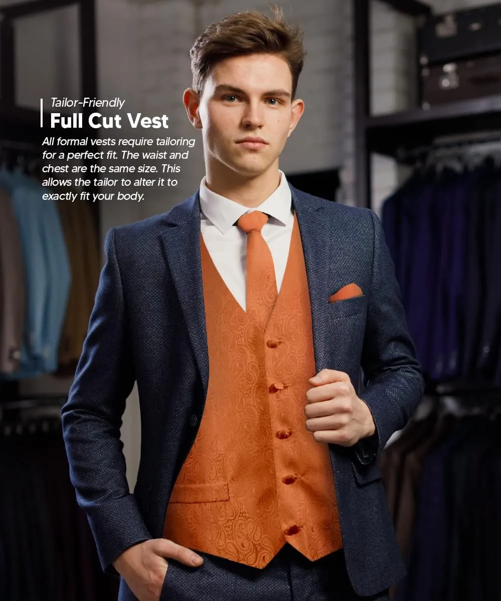 Paisley Vest for Men Set of 4 - Vest, Tie, Bow Tie & Pocket Square (Black Back)